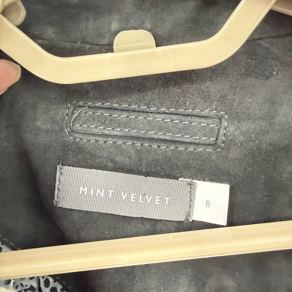 Mint Velvet 100% Suede Leather Western Jacket zipper Charcoal Biker EU 36 US 4 - Picture 7 of 7